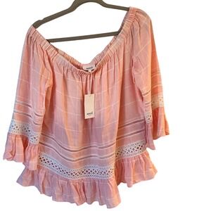 Macy's Seed Heritage Off Shoulder Blouse Womens L Pink New Lace Ruffle NWT